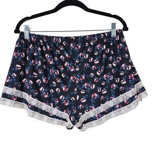 Nanette Lepore Womens Plus Size 1X Dark Floral Lace Trim PJ Pajama Sleep Shorts